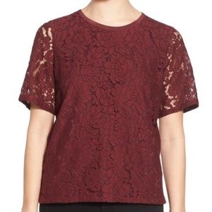 Madewell Lace Tee Sz XL Dark Cabernet Maroon Top